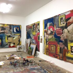 Studio Installation “INTERIOR PERIMETER” TROUBADOUR 108 X 132” Latex on Canvas 2020
